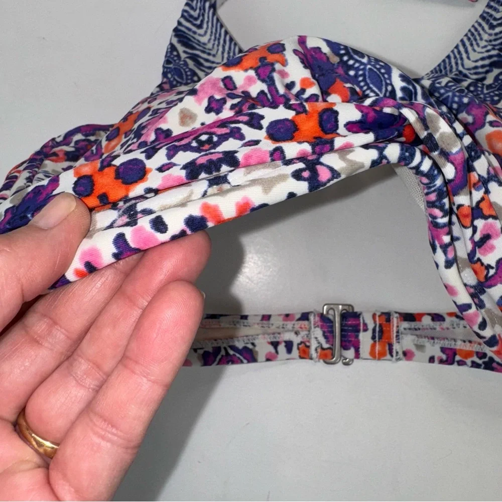 Athleta Purple Pink Orange Floral Halter Bikini Top